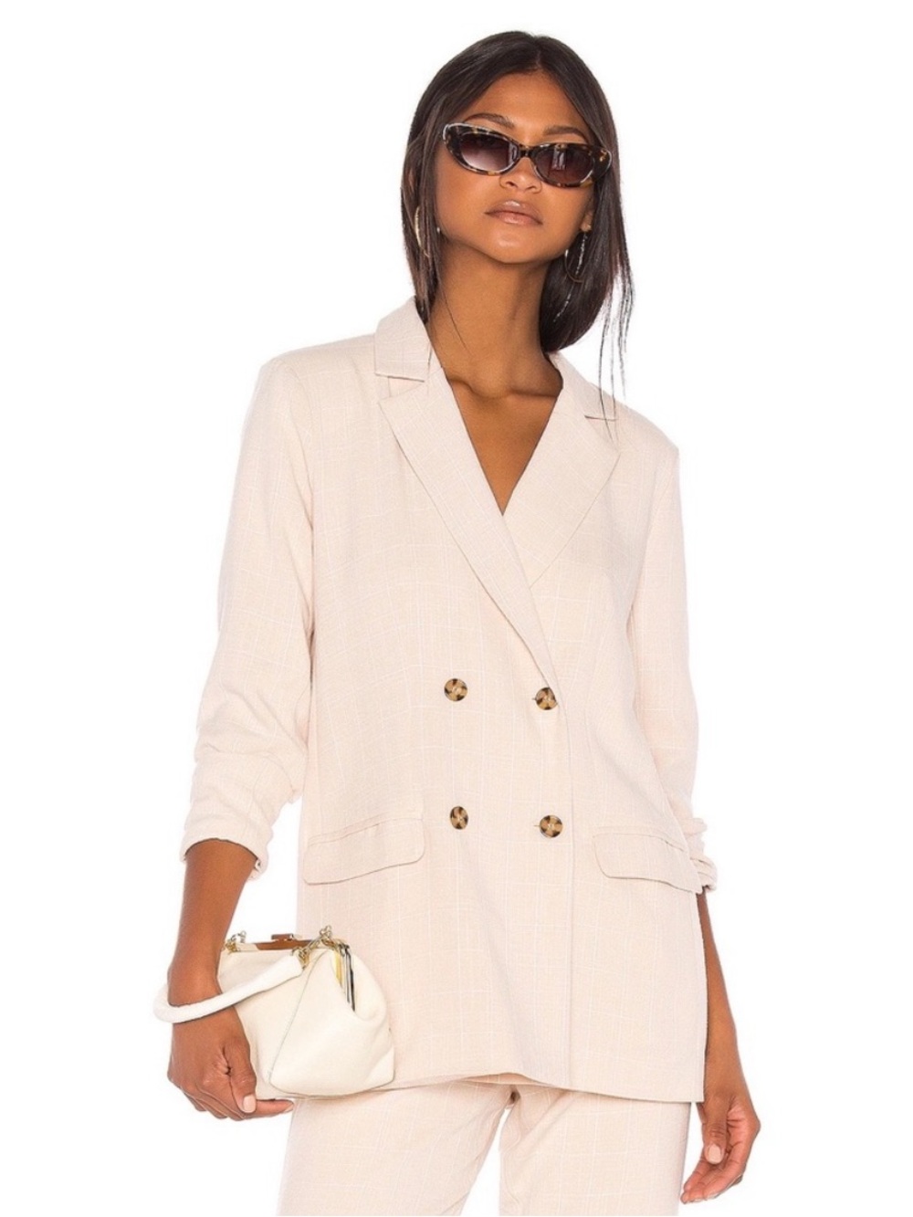 Song Of Style / Revolve Kroy Oversized Blazer in Beige Check NWT Size S $228